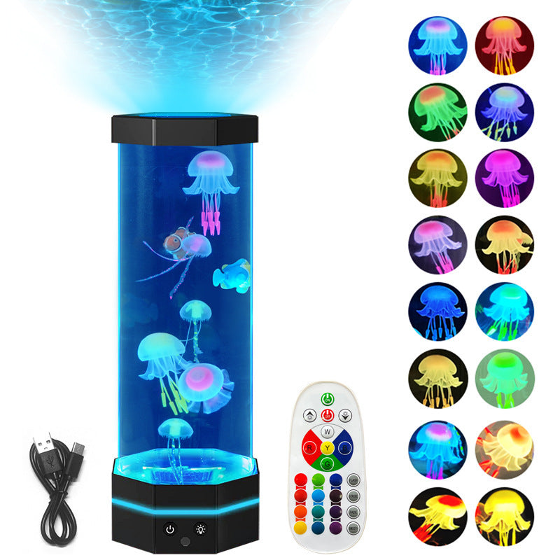 “17 Colors Changing Jellyfish Lava Lamp with Remote – USB Plug-In LED Aquarium Bubble Fish Night Light for Home & Kids Room”