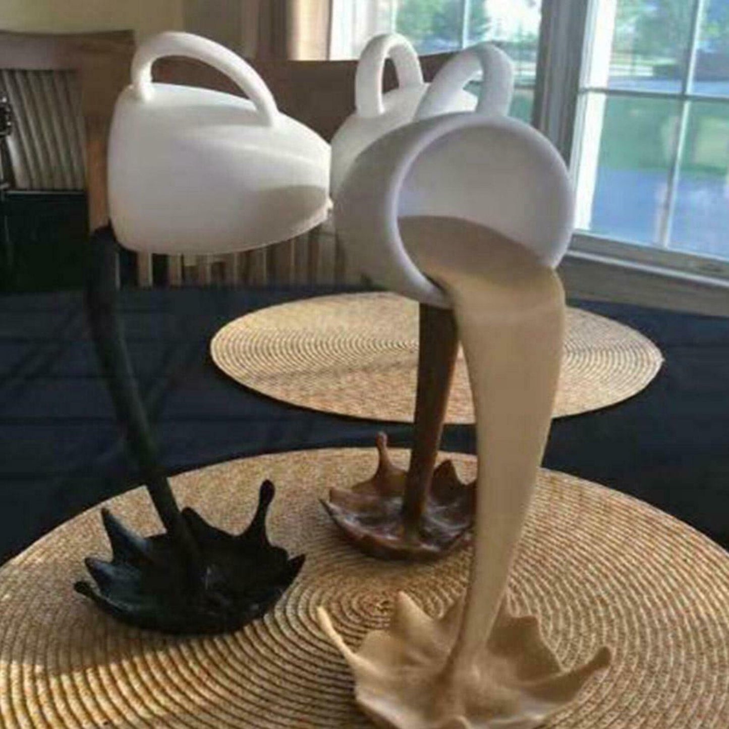 Floating Coffee Cup Sculpture – Creative Pouring Coffee Mug Ornament for Kitchen & Home Décor