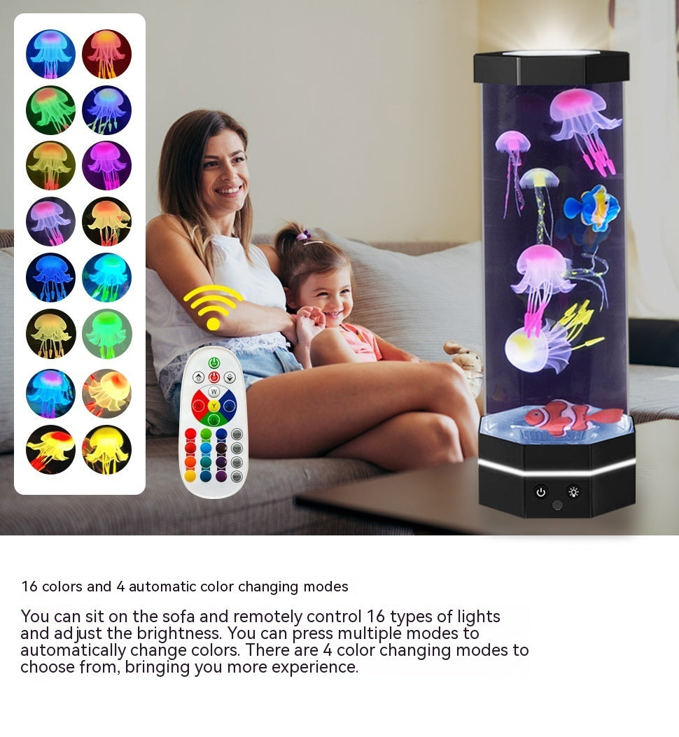 “17 Colors Changing Jellyfish Lava Lamp with Remote – USB Plug-In LED Aquarium Bubble Fish Night Light for Home & Kids Room”