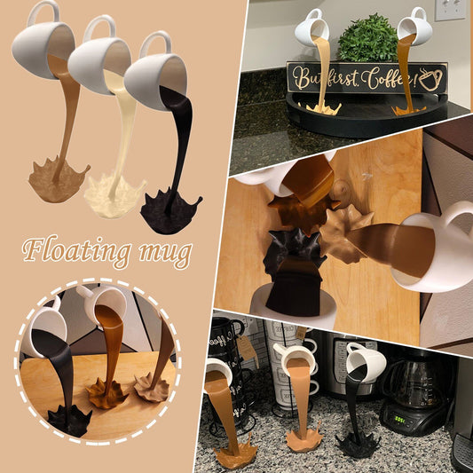 Floating Coffee Cup Sculpture – Creative Pouring Coffee Mug Ornament for Kitchen & Home Décor
