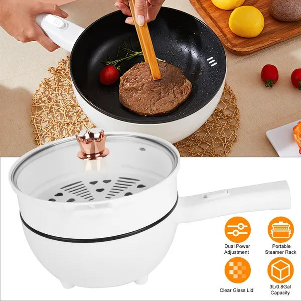 Electric Hot Pot & Frying Pan – Dual Power Control, Non-Stick, Portable Noodle Cooker