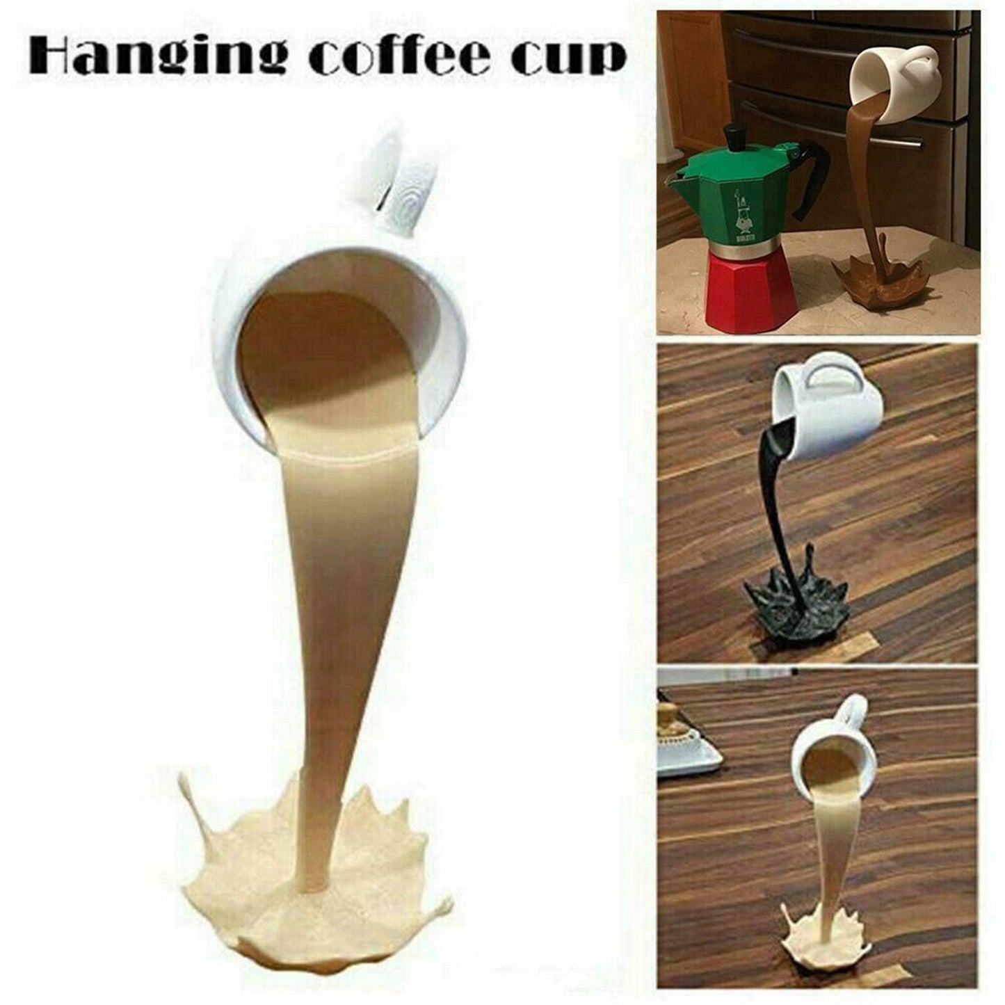 Floating Coffee Cup Sculpture – Creative Pouring Coffee Mug Ornament for Kitchen & Home Décor