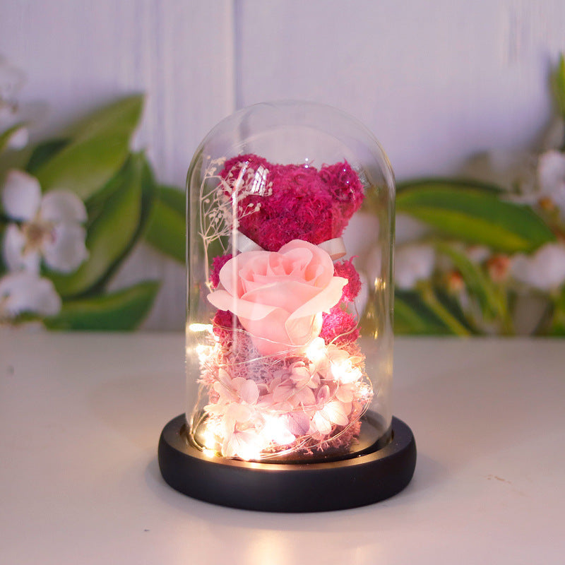 Eternal Preserved Rose Gift Box with Teddy & LED Lights