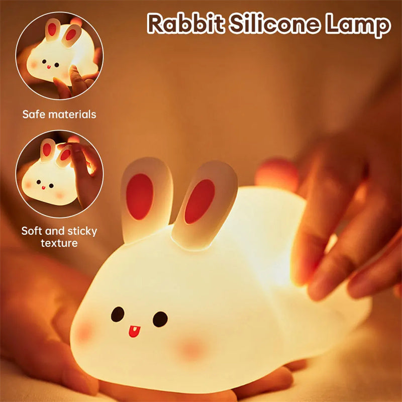 Cute Rabbit LED Night Light – Soft Silicone Touch Sensor Lamp for Kids, Bedroom & Home Décor Gift
