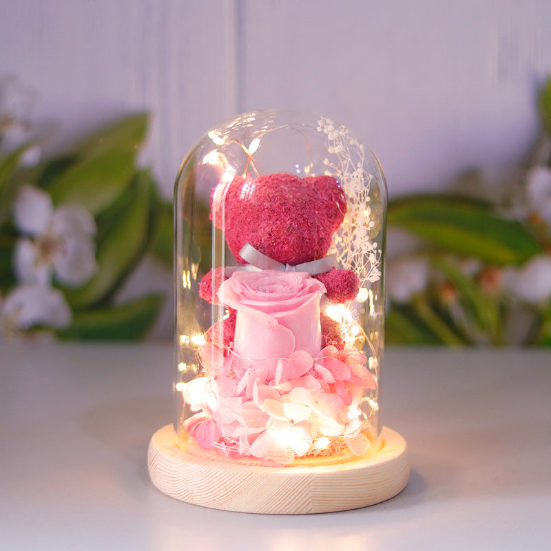 Eternal Preserved Rose Gift Box with Teddy & LED Lights