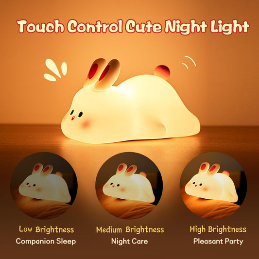 Cute Rabbit LED Night Light – Soft Silicone Touch Sensor Lamp for Kids, Bedroom & Home Décor Gift