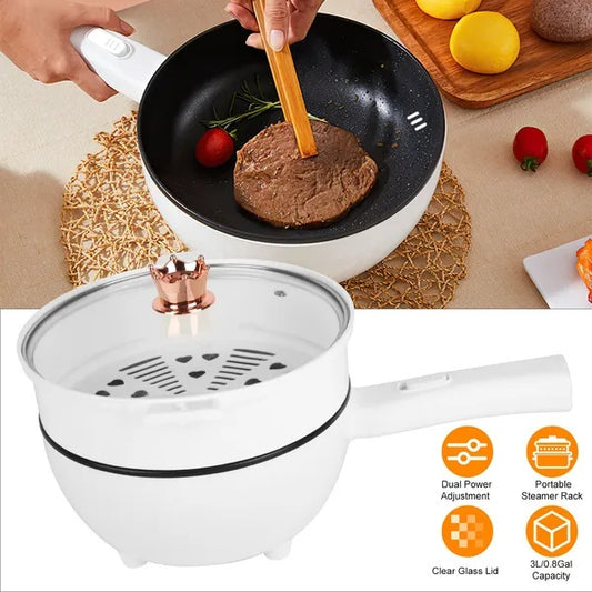 Electric Hot Pot & Frying Pan – Dual Power Control, Non-Stick, Portable Noodle Cooker
