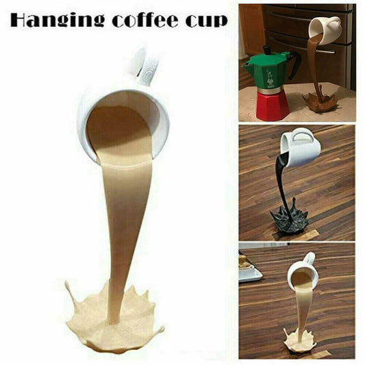 Floating Coffee Cup Sculpture – Creative Pouring Coffee Mug Ornament for Kitchen & Home Décor