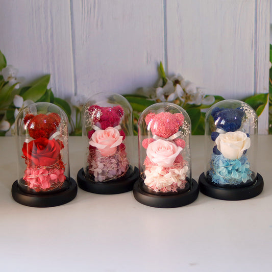 Eternal Preserved Rose Gift Box with Teddy & LED Lights