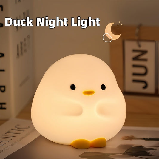 Cute Duck LED Night Lamp – Rechargeable Silicone Touch Light for Kids