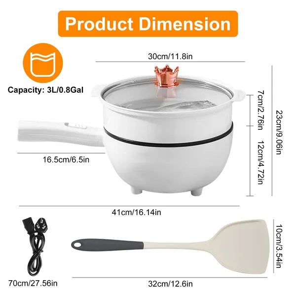 Electric Hot Pot & Frying Pan – Dual Power Control, Non-Stick, Portable Noodle Cooker
