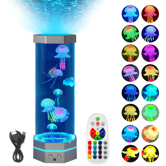 “17 Colors Changing Jellyfish Lava Lamp with Remote – USB Plug-In LED Aquarium Bubble Fish Night Light for Home & Kids Room”